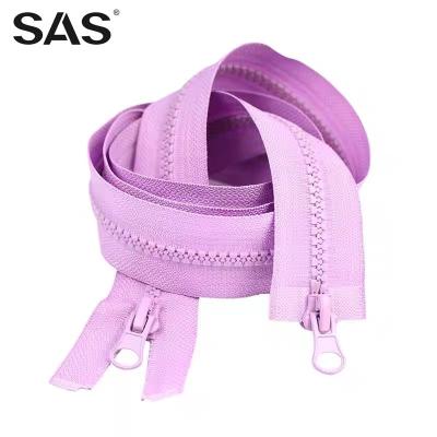 China Custom High Strength Zipper Auto Lock SAS Color 5# Plastic Resin Logo Pull Head Resin Teeth For Jackets Bags for sale