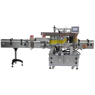 China Chemical automatic double side labeling machine for flat and round bottles for sale