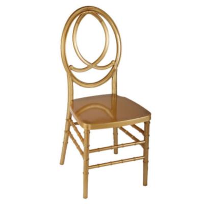 China Modern Hot Selling Gold Stackable Design Round Stainless Steel Hotel Banquet Event Wedding Back Chair for sale