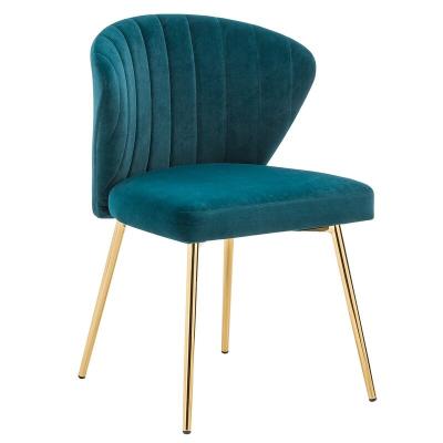 China Modern Wholesale Gold Leg Metal Base Upholstered Design Fabric Navy Velvet Cushion Dining Chair for sale