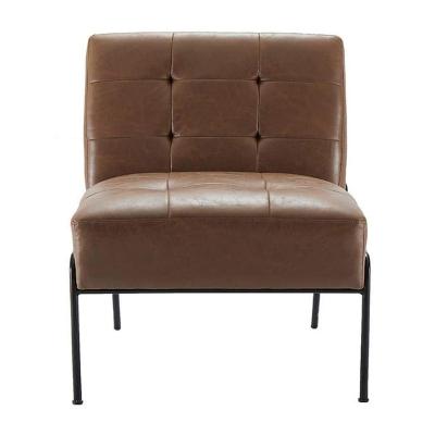 China Modern Classic Armless Metal Base Brown Single Lounge Chair With Solid Wood Legs for sale