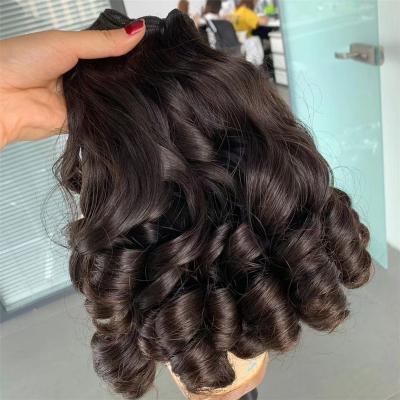 China Curly Pixie Curly Double Drawn Bundles With Closure, Pissy Curls Double Drawn Hair, Raw Double Drawn Bone Straight Hair From Vietnam for sale