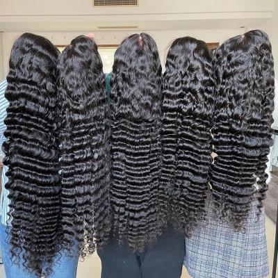 China 40 Inch HD Deep Wave Lace Front Human Hair Wig Ready Ship, Brazilian Deep Wave 13x4 HD Transparent Lace Front Human Hair Wigs for sale