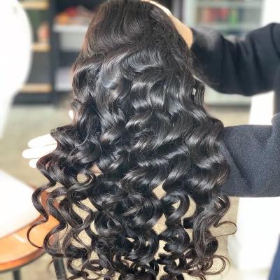 China Virgin Loose Wave Curl Soft Thick Smooth Shedding Barely Curly Wig, Loose Wave Hair 180 Density 13x4 Wig Lace Front Wig For Black Women for sale