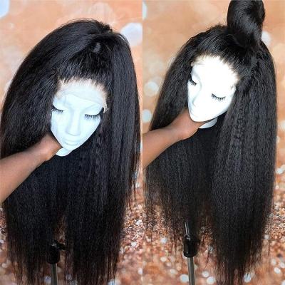 China Luxury Yaki Hair Straight Hair Light Yaki Lace Wig, Invisible Swiss Lace Wig Yaki Curl Hair 100% Lace Front Wig for sale