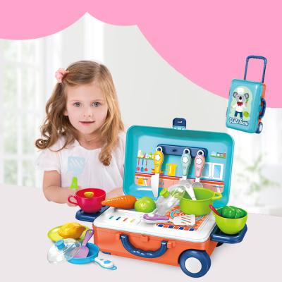 China Kitchen Toy Children's Simulation Toys Portable House Kitchen Toys Kitchen Utensils Tableware Beauty Play Tools Toy Trolley Case for sale