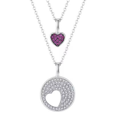 China YASVITTI Rhodium Plated CZ Women 925 Sterling Silver Zircon Jewelry Customized Romantic Pink Heart Charm Necklace zu verkaufen