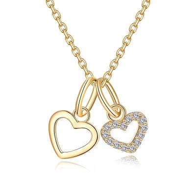 China YASVITTI Wholesale 925 Sterling Silver Two Hearts Necklace Charm Custom Gold Plated Heart Necklace Jewelry for sale