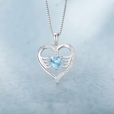 China YASVITTI 925 Sterling Silver Heart Topaz & Cubic Zirconia Angel Wing Pendant Necklace Romantic Jewelry for Women for sale