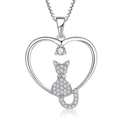 China YASVITTI Heart Cat Necklace 925 Sterling Silver Cubic Zirconia Platinum Plated Cat Necklace Jewelry Wholesale Factory for sale