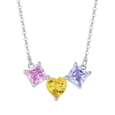 China YASVITTI 925 Sterling Silver Multicolored Heart-Shaped Zirconia Pendant Necklace Rhodium Plated Jewelry Wholesale for sale