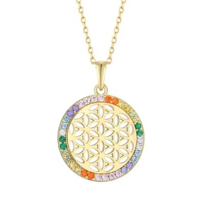 China YASVITTI 925 Sterling Silver Flower of Life Rainbow CZ Pendant Necklace Yoga and Meditation Necklace Jewelry Wholesale for sale