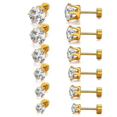 Chine Des boucles d'oreilles en acier titane à aiguille fine en acier inoxydable rond 18k en or plaqué en zircon à vendre