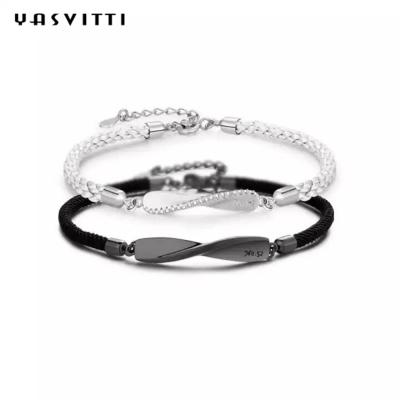 China 8.7in 7g Sterling Silver Jewelry Bracelets 3A CZ Black String Bracelet for sale