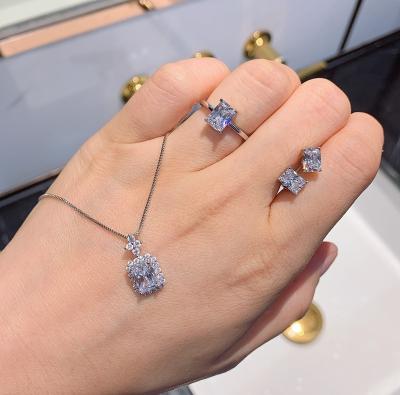 China Fashion TRENDY Jewelry With Earring White Square Ring Stud Real Zircon Gold Plated Brass Necklace Jewelry Set for sale