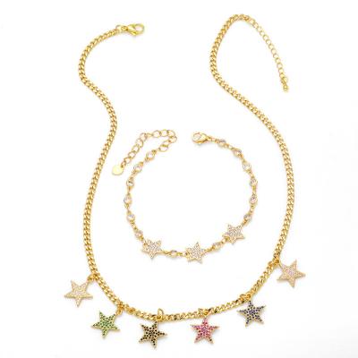 China FASHIONABLE Five-pointed INS star tassel chain zircon tassel choker necklace bracelet jewelry set 2022 for sale