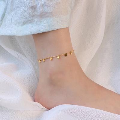 China CLASSIC Gold Plated Small Stainless Steel Disc Pendants Tassel Anklet No Fade Girls Foot Bracelet Anklets For for sale