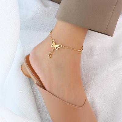 China New Design 3D CLASSIC Hollow Zircon Butterfly Fashion Tassel Stainless Steel Crystal Pendant Anklets For Women for sale