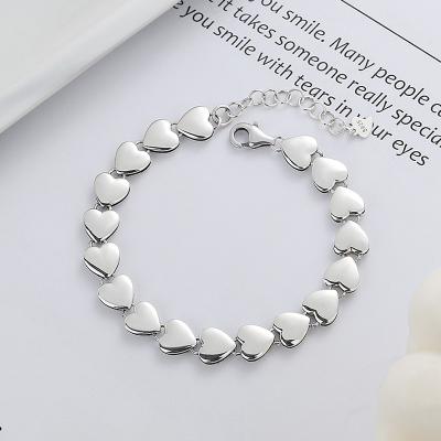 China Trendy S925 Korean creative heart girl heart luxury sterling silver stitching chain bracelet FASHIONABLE fine jewelry korean creative for sale