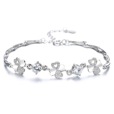 China Japan Female Korean Edition Fashion Trendy Jewelry Bangle Clover Temperament Simple Sterling Silver Bracelet for sale