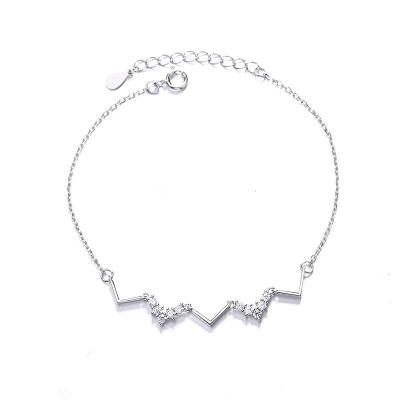 China Trendy Fashion Jewelry 925 Sterling Silver Korean Simple Bracelet Electrocardiogram Niche Design Hand Ornaments Bracelet for sale