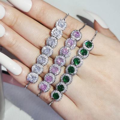 China Trendy Pink Adjustable Designer New Arrival White Cubic Zirconia Box Chain Bracelets Bangles Charms for sale