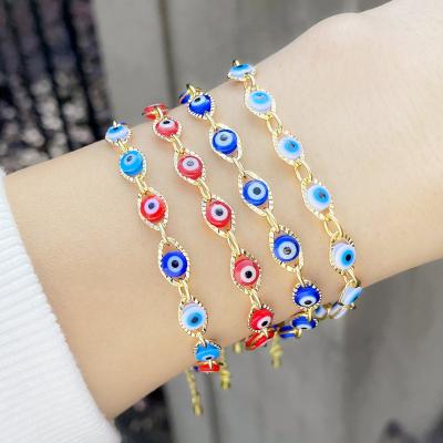 China FASHIONABLE Hot Sale 18k Gold Plated Beaded Evil Eyes Copper Blue Red Bracelet Non To Tarnish Jewelry for sale