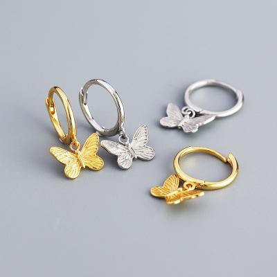 China TRENDY 18k Gold Plated 925 Sterling Silver CZ Crystal Butterfly Stud Earrings Drop Circle Huggie Earrings for sale