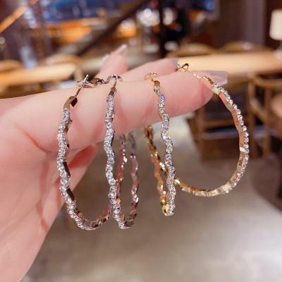 China TRENDY fashionable diamond / hyperbole set wave ring s925 silver needle style cool earrings for sale