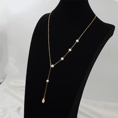 China TRENDY Nature Pearl Freshwater 18k Gold Plated Stainless Steel Adjustable Long Pearl Necklace For Women for sale