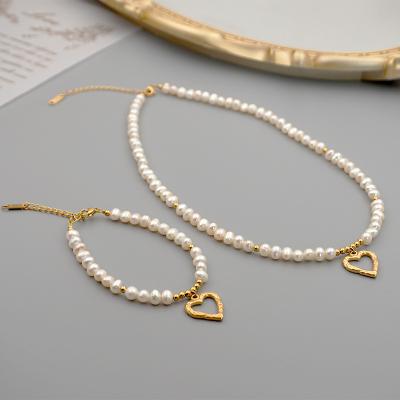 China TRENDY Fashion Freshwater Pearl Necklace 18k Gold Plated Beaded Choker Chain Necklace Set Jewelry For Women for sale