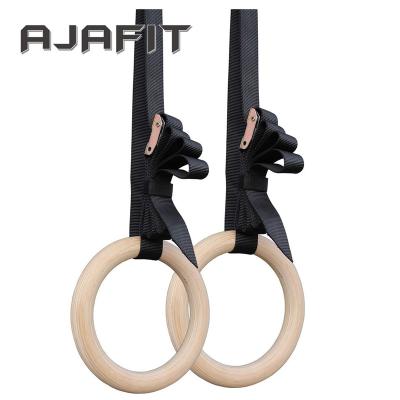 China For Weightlifting and Gym Fitness Cross Rings Nylon Cross Fit Strap Wooden Gymnastic OEM Gym Rings for sale