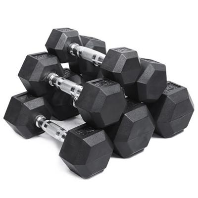 China Hex Dumbbell Contoured Chrome Handles Cheap Professional Gym Bodybuilding Fitness Weights Rubber Iron Hex Hex Dumbbells Kg Set for sale