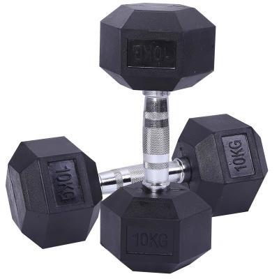 China Chrome Handle Factory Direct Gym Dumbbell Set Hex Dumbbell Set Coated Rubber Hex Dumbbell for sale