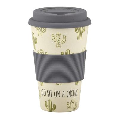 China Eco Sublimation Dishwasher Safe Reusable Cups Organic Bamboo Fiber Kids Coffee Mug With Silicone Lid Sleeve For Travel To Go for sale