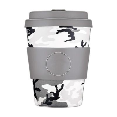 China Sustainable Travel Sublimation Bamboo Fiber Juice Coffee Cup and Mug with Silicone Handle and Lid for sale