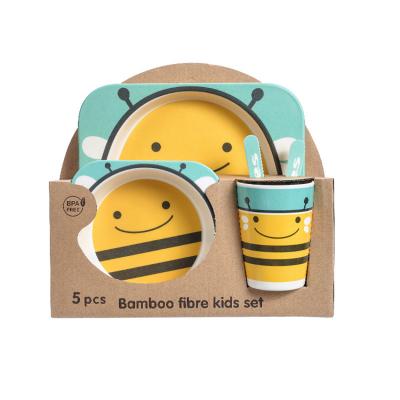 China Sustainable Biodegradable Decal Print Kids Bamboo Fiber Tableware Sets Dinnerware Set With Cartoon Design for sale