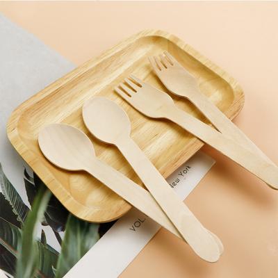 China Disposable Reusable Birch Wooden Cutlery Spoon Fork Knife For Desserts Eco - Friendly Wood for sale