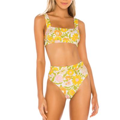 China 2020 Custom Custom Brand Bikini Manufacturer China OEM Square Design Sublimation Printed Anti-UV High Neck Women's Bikini/Swimwear for sale