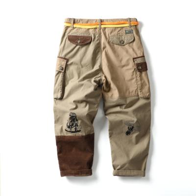 China Viable high quality leopard khaki men's casual outdoor solid cargo loose pants with pockets stacks cargo breeches sweatpants for sale