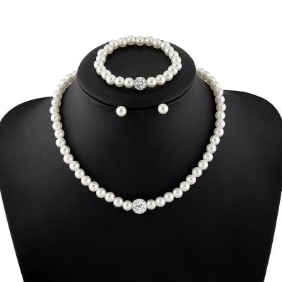 China High Quality Luxury Pearl Jewelry Set 3Pcs/set Pearl Diamonds Necklace Bracelet Earrings Wedding Bride Jewelry Set Accessories For Women for sale