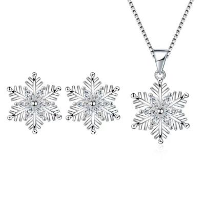 China Fashion Romantic Jewelry Set S925 Silver Snow Necklace Earring Set For Women Inlaid Zircon Earrings Clavicle Chain Accessories Jewelry for sale