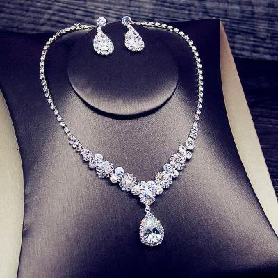 China Trendy Trendy Cubic Zirconia Necklace Earrings Jewelry Set For Women Bride Wedding Dinner Party Jewelry Set Wholesale for sale