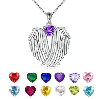 China Hot Selling Multi Stone Inlaid Zirconia CZ Women Pendant Necklace Birth Month Costume Jewelry Angel Wings Necklace Gifts for sale