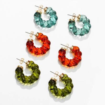 China Anti-allergic minimalist transparent resin stud earrings c-shaped solid color women twist circle earrings accessories jewelry for sale