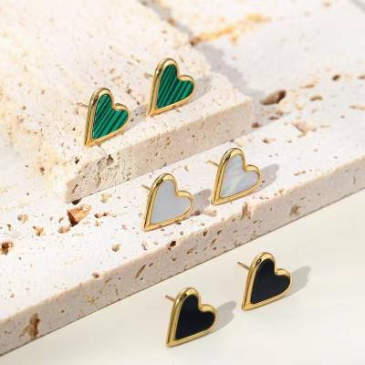 China Trendy Luxury Stainless Steel Heart Jewelry Fashion Malachite Love Natural Malachite Earrings Luxury Stud Earrings For Women Girls for sale