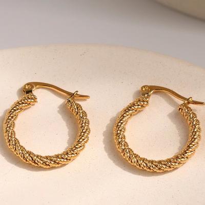 China Stainless Steel Anti-allergic Simple Twist Jewelry Fashion Circle Gold Plated High-Grade Hoop Earrings For Girls Wholesale for sale