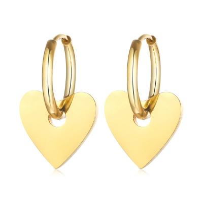 China Stainless Steel Jewelry Anti-allergic Exquisite Heart Shape Circle Earrings Gold Plated Love Earrings For Women Girls for sale