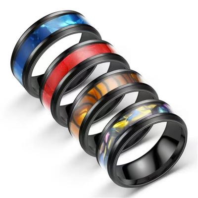 China Fancy Jewelry Fashion Jewelry Stainless Steel Shell Ring For Men's Ring Accessories Black Titanium Steel Jewelry Wholesale for sale