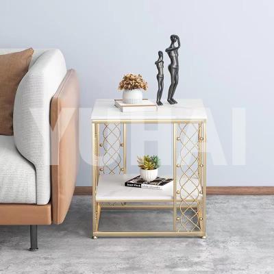 China Gold Adjustable Wholesale Metal Factory Supply Modern Glass Marble Corner Table (Others) Living Room Furniture for sale